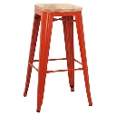 5165T - Tabouret haut métallique style industriel empilable rouge assise bois - Café Bar Restaurant Horeca.webp