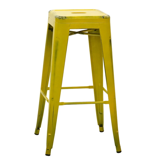 5165T - Tabouret haut métallique style industriel empilable jaune vieilli - Café Bar Restaurant Horeca.webp