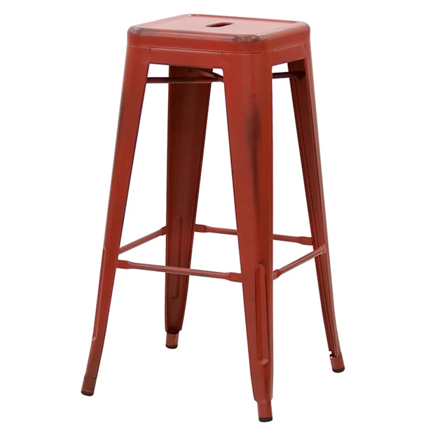 5165T - Tabouret haut métallique style industriel empilable rouge vieilli - Café Bar Restaurant Horeca.webp