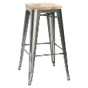 5165T - Tabouret haut métallique style industriel empilable assise bois- Café Bar Restaurant Horeca.webp