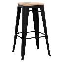5165T - Tabouret haut métallique style industriel empilable noir assise bois - Café Bar Restaurant Horeca.webp