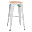 5165T - Tabouret haut métallique style industriel empilable blanc assise bois - Café Bar Restaurant Horeca.webp