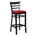 1312T - Tabouret haut bistrot bois dossier barreaux assise rembourée rouge bois noir- Café Bar Restaurant Horeca.webp