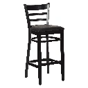 1312T - Tabouret haut bistrot bois dossier barreaux assise rembourée noire bois noir- Café Bar Restaurant Horeca.webp