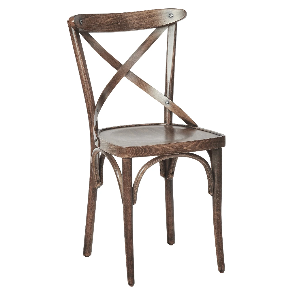 1341 - Chaise bistrot viennoise bois dossier croisé effet vieilli - Café Bar Restaurant Horeca.webp