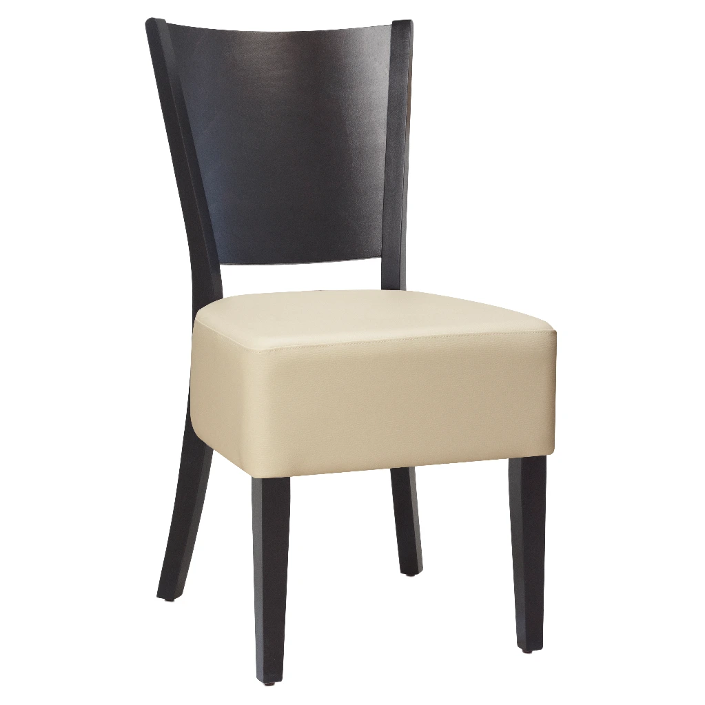 1372 - Chaise bois dossier plein assise rembourrée longue - Café Bar Restaurant Horeca.webp