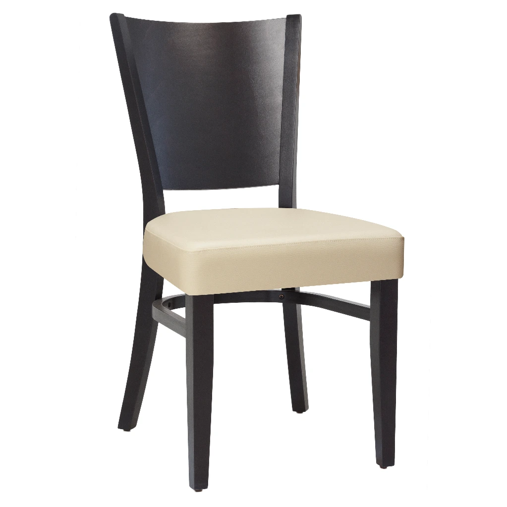 1372 - Chaise bois dossier plein assise rembourrée mid - Café Bar Restaurant Horeca.webp