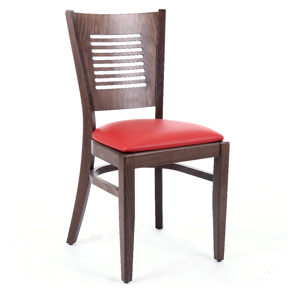 1372 - Chaise bois dossier plein assise rembourrée avec motif - Café Bar Restaurant Horeca.webp