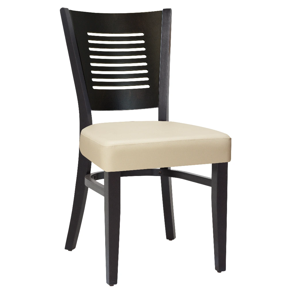 1372 - Chaise bois dossier plein assise rembourrée mid avec motif - Café Bar Restaurant Horeca.webp
