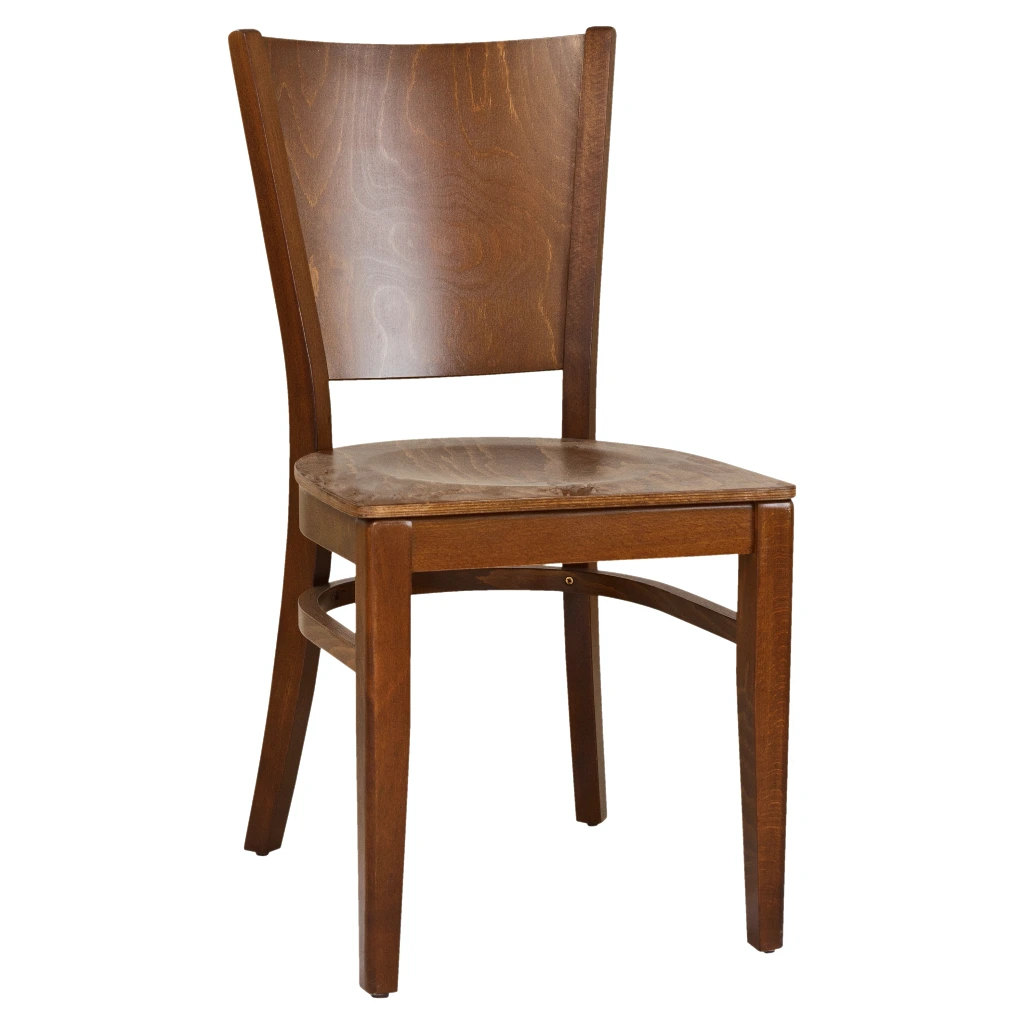 1372 - Chaise bois dossier plein assise bois coloris merisier - Café Bar Restaurant Horeca.webp