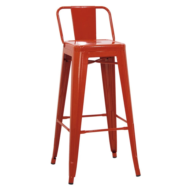 5164T - Tabouret haut métallique style industriel coloris rouge avec dossier Horeca.webp