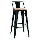 5164T - Tabouret haut métallique style industriel coloris noir avec dossier assise bois Horeca.webp