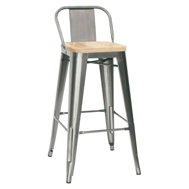 5164T - Tabouret haut métallique style industriel avec dossier assise bois Horeca.webp
