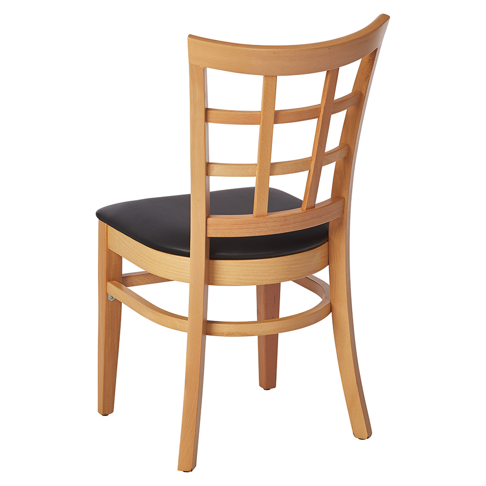 1328 - Chaise bois dossier bois carreaux rembourrée noire - 2 - Café Bar Restaurant Horeca