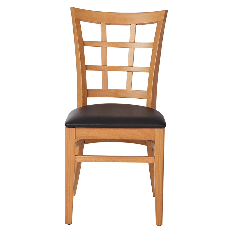 1328 - Chaise bois dossier bois carreaux rembourrée noire - 3 - Café Bar Restaurant Horeca