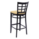 1328 T - Tabouret bois dossier bois carreaux rembourrée jaune - 2 - Café Bar Restaurant Horeca