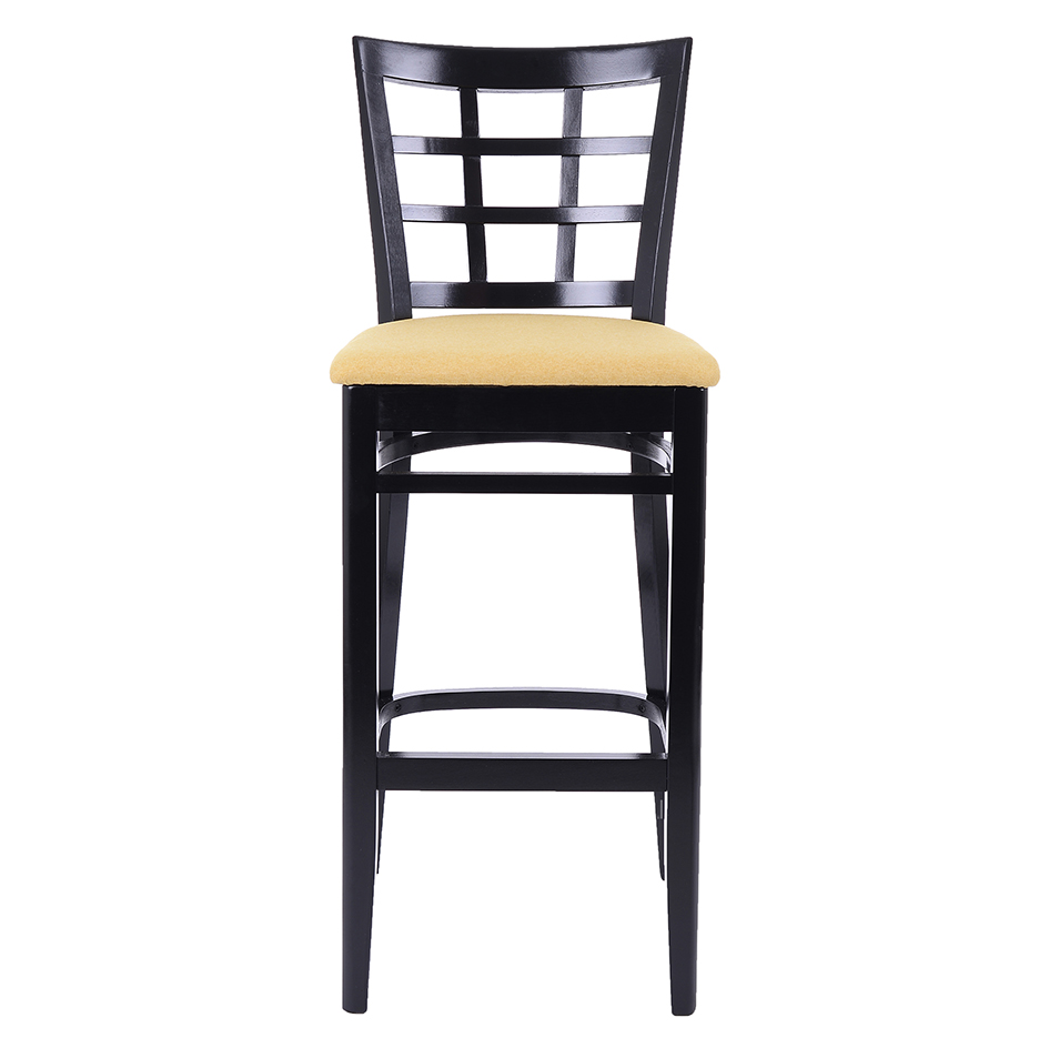 1328 T - Tabouret bois dossier bois carreaux rembourrée jaune - 3 - Café Bar Restaurant Horeca