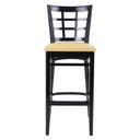 1328 T - Tabouret bois dossier bois carreaux rembourrée jaune - 3 - Café Bar Restaurant Horeca