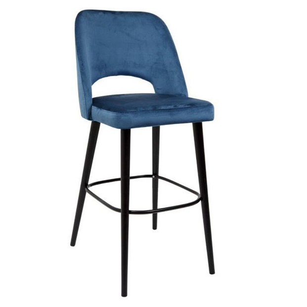 Tabouret haut rembourré dossier ajouré pieds bois Horeca – Réf. 1463 T