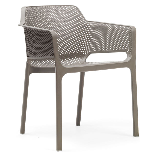 Fauteuil design Net Nardi avec accoudoirs motif ajouré empilable – Réf. 1987 F (Taupe)