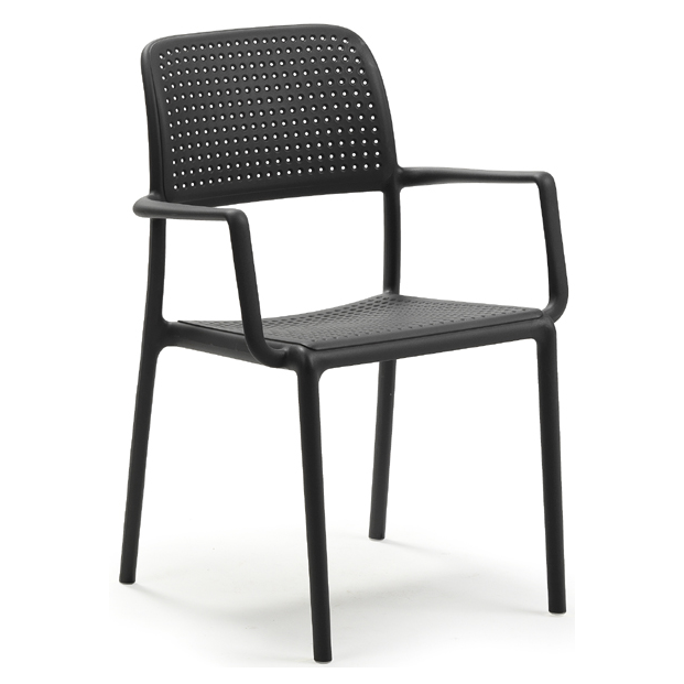 Fauteuil design Bora Nardi avec accoudoirs motif perforé empilable Horeca – Réf. 1927 F