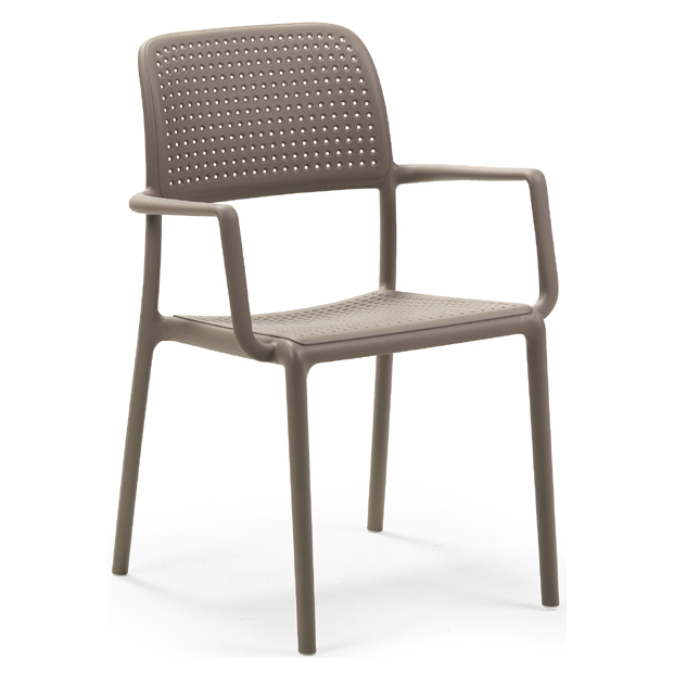 Fauteuil design Bora Nardi avec accoudoirs motif perforé empilable Horeca – Réf. 1927 F (Taupe)