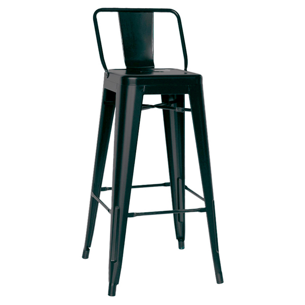 Tabouret haut métallique style industriel avec assise bois et dossier – Réf. 5164T