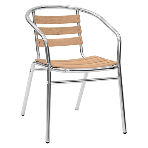 Fauteuil aluminium lames bois accoudoirs empilable extérieur – Réf. 1975 F