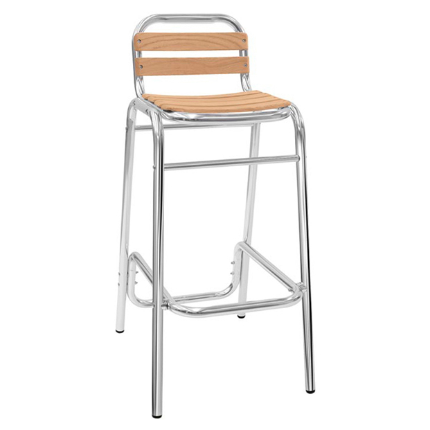 Tabouret haut aluminium lames bois empilable intérieur extérieur – Réf. 1975 T