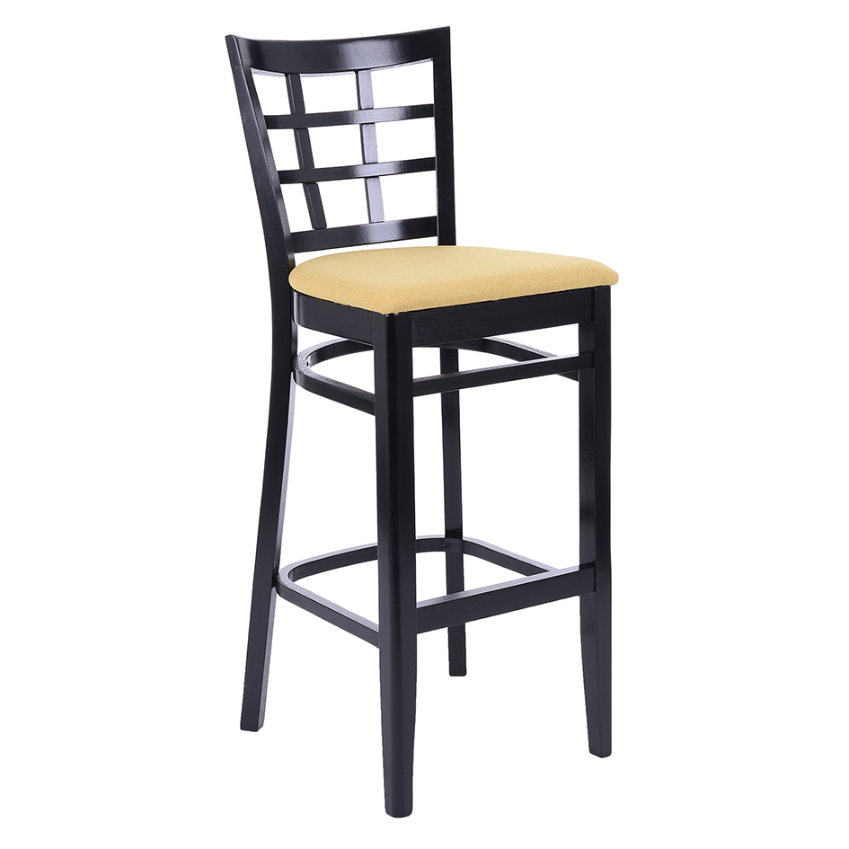 Tabouret bois dossier carreaux assise rembourrée personnalisable – Réf. 1328 T